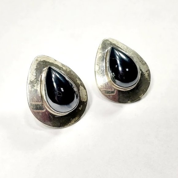 Vtg Zuni Sensa Eustace Sterling Hematite Earrings - Picture 4 of 8